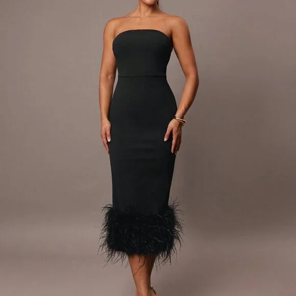 Black Party Women's Tube Top Midi Dress - Picture 4 of 8